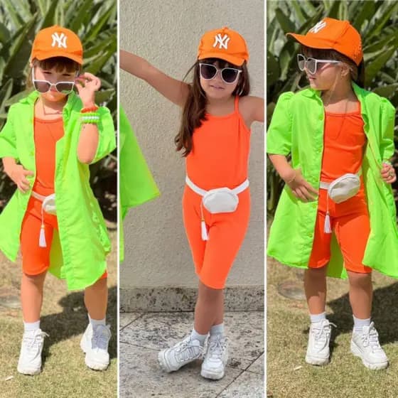 Conjunto Infantil Menina Moda Blogueirina C/ Chemise, Boné e Macacão Verão Menina