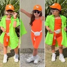 Conjunto Infantil Menina Moda Blogueirina C/ Chemise, Boné e Macacão Verão Menina