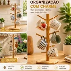 Suporte De Bambu Madeira Para Xícaras Canecas Copos Pertences Organizador Multiuso ENVIO IMEDIATO
