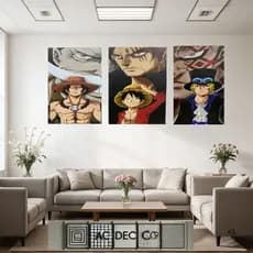 Kit 3 Quadros Decorativos mosaicos-20cmx30cm p/ sala,Quarto,escritorio - One-Piece-D.Luffy!