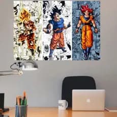 3 Quadro  Goku  ou 1 unidade – Dragon Ball Z Transformações Decorativo em MDF 20x45cm-sala-quarto