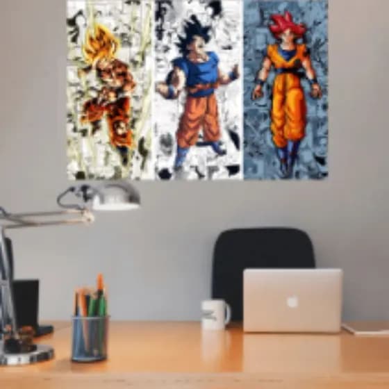 kit 6 Quadro ou 1 unidade Goku Transformações – Dragon Ball Z Decorativo em MDF 20x45cm |