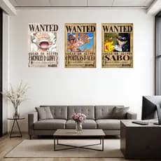 Quadro Decorativo em mdf 20x30cm p/ sala, One Piece – Cartaz de Procurado dos Chapéus de Palha