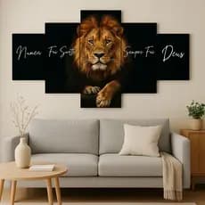 “Quadro Leão de Judá Decorativo 5 Placas MDF Sala Quarto Parede Fé Deus Religioso”