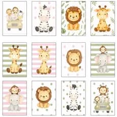 Kit 3 Quadros decorativo Safari Aquarela Infantil Quarto Criança