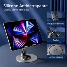 Suporte Espaço Alumínio de Mesa Base Rotatória Ajustável 360º Para Smartphones Celular