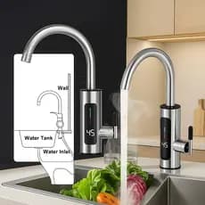 Torneira Elétrica com agua quente  Para Cozinha Banheiro Com Visor de Temperatura Regulagem 360° Aço Inox110V-220V
