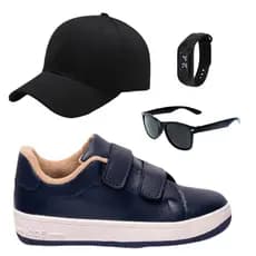 Tênis Infantil Masculino Escolar Casual Menino Novo Club Magia + Boné Óculos Relógio