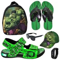 Sandália Papete Infantil Led Masculina + Mochila Boné Chinelo Óculos Relógio