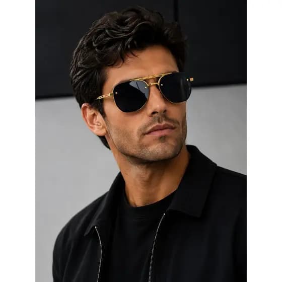 Óculos de Sol Lou Aviador Masculino - PRETO c/ DOOURADO