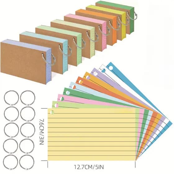 Cartões De Índice Coloridos 3x5 Polegada Flash Com Anel Forrado Flashcards Nota Para Estudar Material Escolar Colle