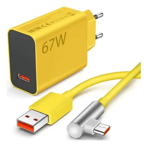 Carregador 67W Amarelo Compativel Xiaomi Turbo Tipo C Usb Cabo