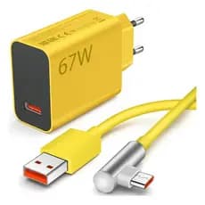 Carregador 67W Amarelo Compativel Xiaomi Turbo Tipo C Usb Cabo