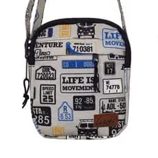 Bolsa de Ombro Shoulder Bag Estampado Cinza Placas