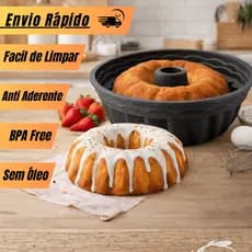 Forma Assadeira Redonda Silicone Grande para Pudim Bolo Sobremesa Gelada com Furo 23cm Anti aderente