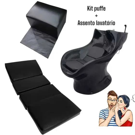 kit assento estofado lavatório italiano + baby bank infantil cadeira barbeiro kids puff