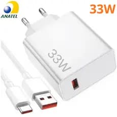Carregador 33W Turbo Compatível com Xiaomi Redmi Note 8 PRO Mi 9 Carregador Turbo Tipo-C Poco Usb C Poco X4 Pro X5 X6 X7