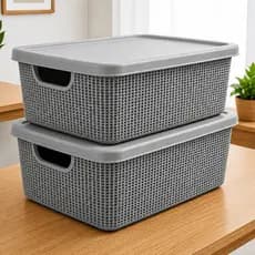 Kit 2 Caixas Organizadoras com Tampa Cesto Grande em Plástico 5 Litros em Promoção Jaguar