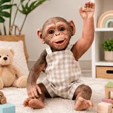 Boneco Macaco Bebê Realista em Vinil 30 CM Bambo Zoo Zonk Olhos Naturais