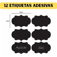 Etiquetas Adesivas Lousa 5x3cm Com 12unidades  Lousa Preta Etiquetas Organizadoras Potes e Temperos