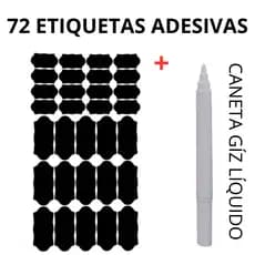 70 Etiquetas Adesivas 6X3cm Lousa + Caneta Giz Liquido Branca Temperos Potes Organizador Limpeza