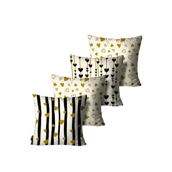 Kit com 4 Capas de Almofadas Decorativas Corações Off White
