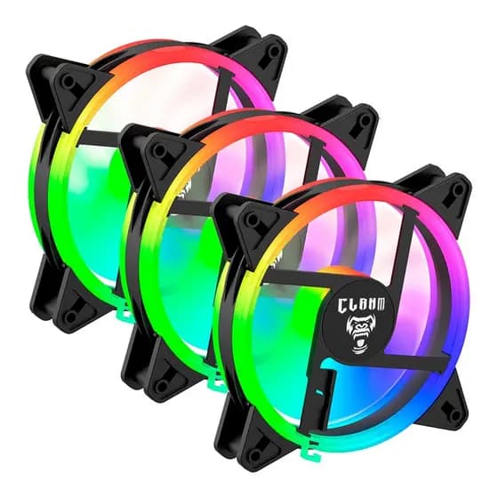 Kit 3 Cooler Fans RGB Noto 4pin Molex Rainbow Ventoinhas Clanm Gamer