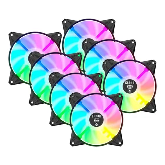 Kit 7 Cooler Fan para Gabinete RGB Rainbow 120mm Molex 4pin Ventoinha Eurus Preto Clanm Gamer