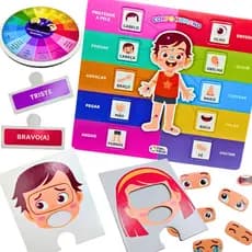 Kit jogos educativo terapeutico pedagogico tema emoções corpo humano montar encaixar quebra cabeça