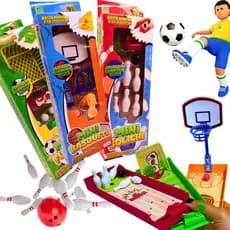 Kit 3 Jogos De Mesa Infantil Mini Futebol Basquete Boliche brinquedo portátil presente lembrancinha