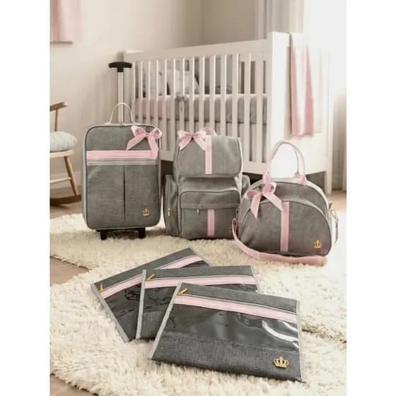 kit de mala maternidade de rodinhas mochila bolsa lateral e saquinhos organizadores