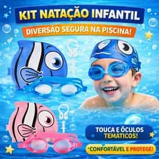Kit Natação Infantil Peixinho Touca Óculos em Silicone Esporte Aquático Conforto Proteção Diversão