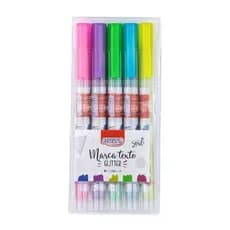 Marca Texto Glitter Brw Linha Soul - Kit 5 Unidades Marca Texto Com Glitter Cores Variadas Pincel Chanfrado Perfeito Para Estudar Organizar e Destacar Escritos Importantes