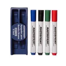 Kit Caneta Marcador Recarregável Para Quadro Branco 4 Pincel Cores Diversas + Apagador Com Suporte para 2 Piloto Quadro Branco Ideal Para Escola e Professores