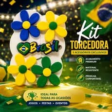 Kit Torcedora Brasil Hair Clip + Presilhas Flor Copa Seleção Brasileira Infantil Feminino Adulto