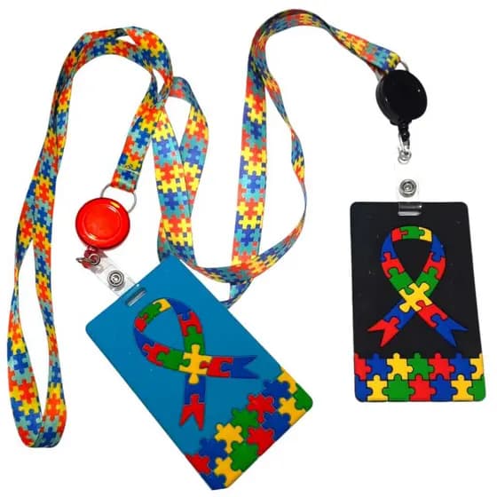 Cordão Autismo Emborrachado/ Porta Crachá Retrátil TEA/ Porta bilhete Autismo