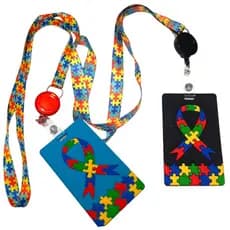 Cordão Autismo Emborrachado/ Porta Crachá Retrátil TEA/ Porta bilhete Autismo