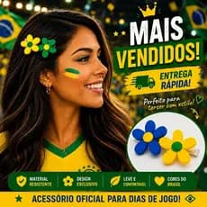 Presilha Brasil Copa Flor Verde Amarela Feminina Bico De Pato 5,5cm Par