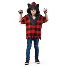 Fantasia de Lobisomem Infantil Roupa Halloween Lobisomem Menino Lobinho com Capuz e Luva