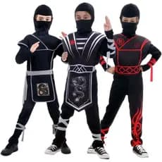 Fantasia Ninja Infantil Samurai Infantil Preto Longo com Capuz Sulamericana em 3 Modelos