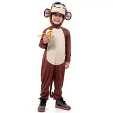 Fantasia de Macaco Infantil Longa Luxo Roupa de Macaco com Rabo e Capuz com Orelhas Sulamericana 923612