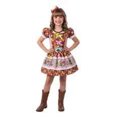 Fantasia Junina Infantil 2-12 anos Vestido Junino Caipira Retalhos Coloridos Estampado 525