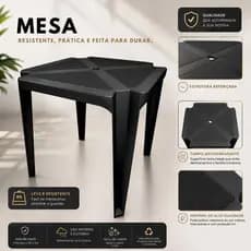Mesa de Plástico Monobloco Preta para Jardim e Comércio Preta Branca Resitente