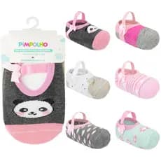 Kit 3 Pares Meia Sapatilha Pimpolho Antiderrapante Algodão Bebê Menina Infantil Recém Nascido 0 a 30