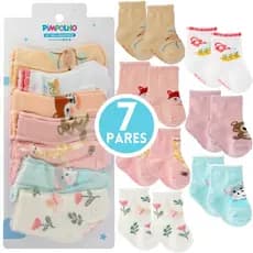 Kit 7 Pares Meia Bebê Algodão Pimpolho Menina Recém Nascido RN Feminina Cano Alto Tamanho 00-15 Baby