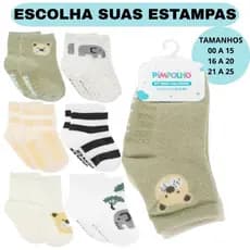 Kit 6 Pares Meia Pimpolho Algodão Antiderrapante Bebê Infantil Masculina Menino Recém Nascido RN