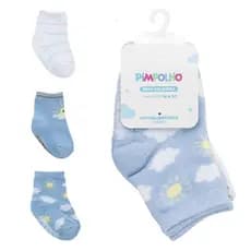Kit 3 Pares Meia Pimpolho Algodão Antiderrapante Bebê Infantil RN Masculina Menino Recém Nascido RN