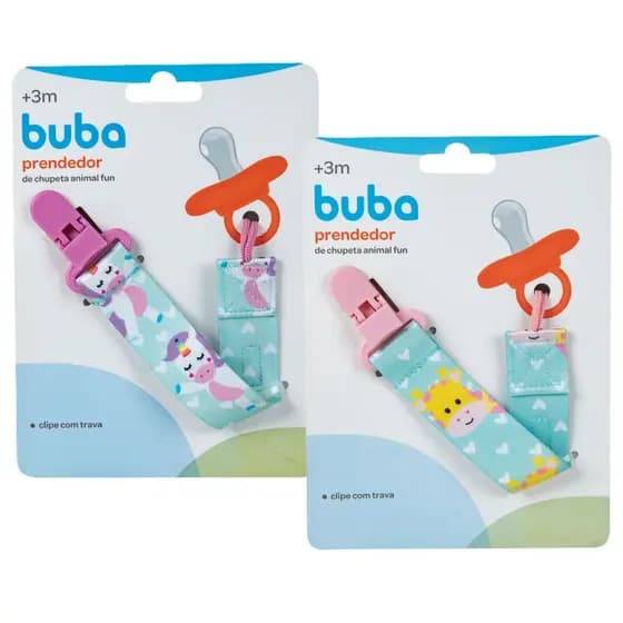 Kit 2 Prendedores De Chupeta Buba Menina Fecho Clipe e Trava Animais Unicórnio Girafinha Animal Fun