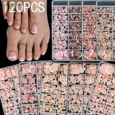 [B & H] 120 Unidades Francesas Curtas Quadradas Artificiais Prensadas Nas Unhas Dos Pés Nude Rosa Cobertura Completa Fal