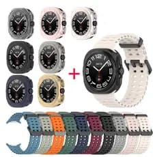 Para Samsung Galaxy Watch Ultra 47mm Pulseira De Silicone Esportes PC Caso Protetor Quadro Duro